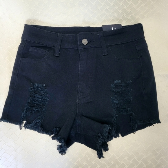 Fashion‎ Nova Shorts black ripped distressed denim jean shorts size 1 New - Picture 5 of 16
